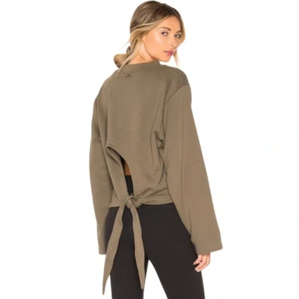 Varley Weymouth Olive Green Open Tie Back Long Sleeve Sweatshirt